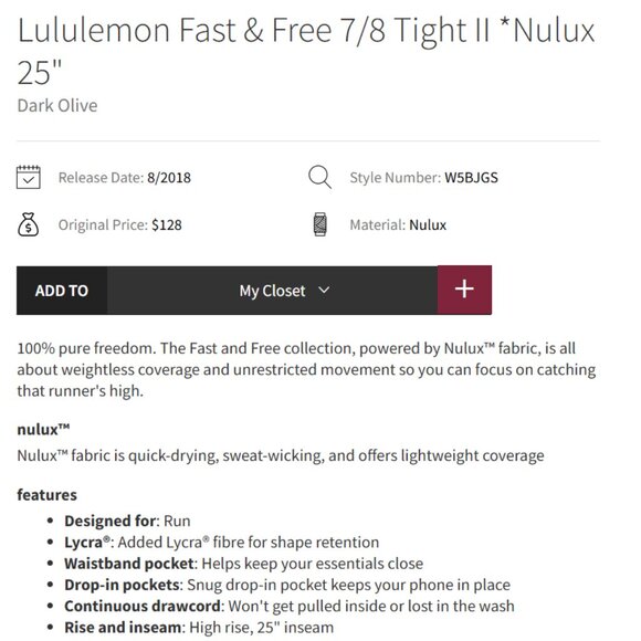 Lululemon Fast & Free 7/8 Tight - Picture 3 of 3
